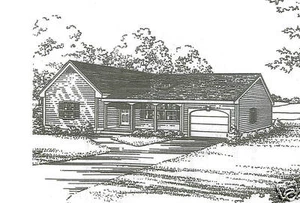 2 Bdrm 1 Bath 1340 SF / 1 Coche Garaje Estilo Rancho Casa Planos de Construcción - Imagen 1 de 2