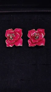 NWT Pink Rose w/Crystals Stud Earrings - Picture 1 of 2