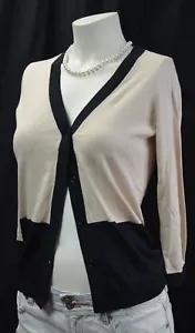Kate Spade Cardigan Maglione 3/4 Slv Maglia Fine Colorblock Seta Cotone Top XS NUOVO - Foto 1 di 7