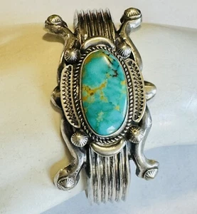 Vintage Navajo Turquoise & Cast Silver Cuff Bracelet 78.8g Men’s - Picture 1 of 9