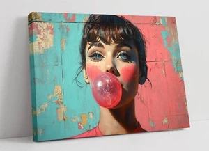 COLOURFUL WOMAN CHEWING GUM -DEEP FRAMED CANVAS WALL ART PICTURE PRINT - Picture 1 of 2