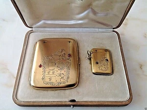 ANTIQUE end XIX C. STERLING SILVER RUBIES CIGARETTE & MATCHES CASE ORIGINAL BOX! - Picture 1 of 8