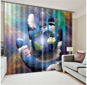 Earth On Hand 3D Blockout Photo Curtain Printing Curtains Drape Fabric Window