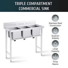 Wilprep Commercial Utility & Prep Sink Stainless Steel 3 Compartment Backsplash