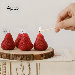 4pcs Mini Strawberry-scented Candles Realistic Aromatherapy Trendy Photo Props - Picture 1 of 24