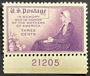 U.S. Scott #738, Mothers of America Issue, Flat Plate w/Selvage Plate # VF, MNH - Picture 1 of 2