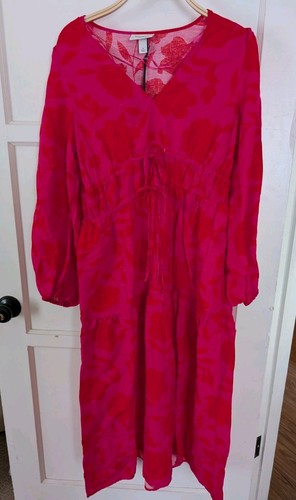 Maxi abito classico in lino rosa manica lunga Kate Spade New York x Target TAGLIA M