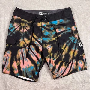 Volcom Board Shorts Mens 30 Waist Black Tie Dye Acid Wash Mod Tech Quick Dry - Picture 1 of 10