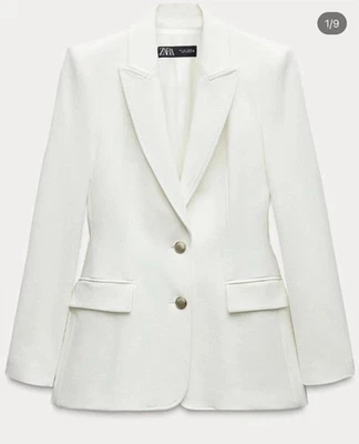 Zara Women's Fitted Blazer With Shoulder Pads WHITE Size Xs Ref 2128/555 - Image 1 of 4