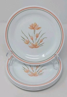 Vintage Corelle Peach Floral 10 ¼” Dinner Plates Set of 6 Discontinued Pattern - Image 1 of 4