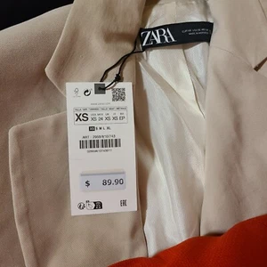 ZARA LINEN BLEND CROPPED BLAZER SAND SIZE XS | 8073/220 - Picture 1 of 5
