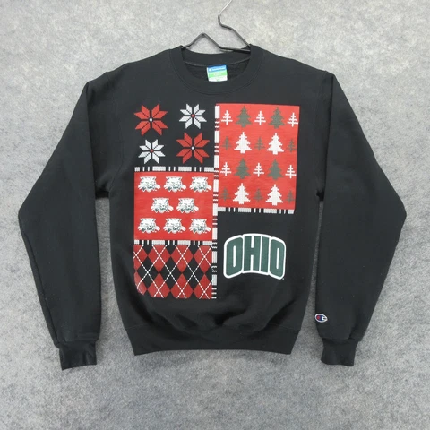 Ohio Bobcats Sweatshirt Mens XS Black Champion OU University Busy Block Holiday Cover