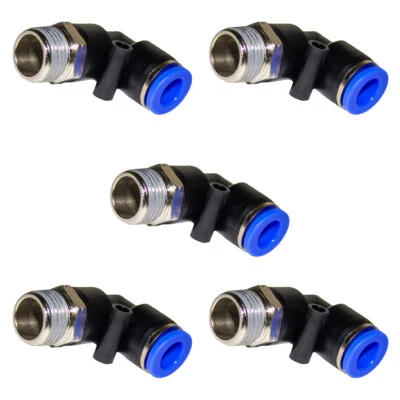 JCP 5pc 3/8" OD Tube X 3/8" NPT Pneumatic Male Elbow, Push To Connect Air Fitting