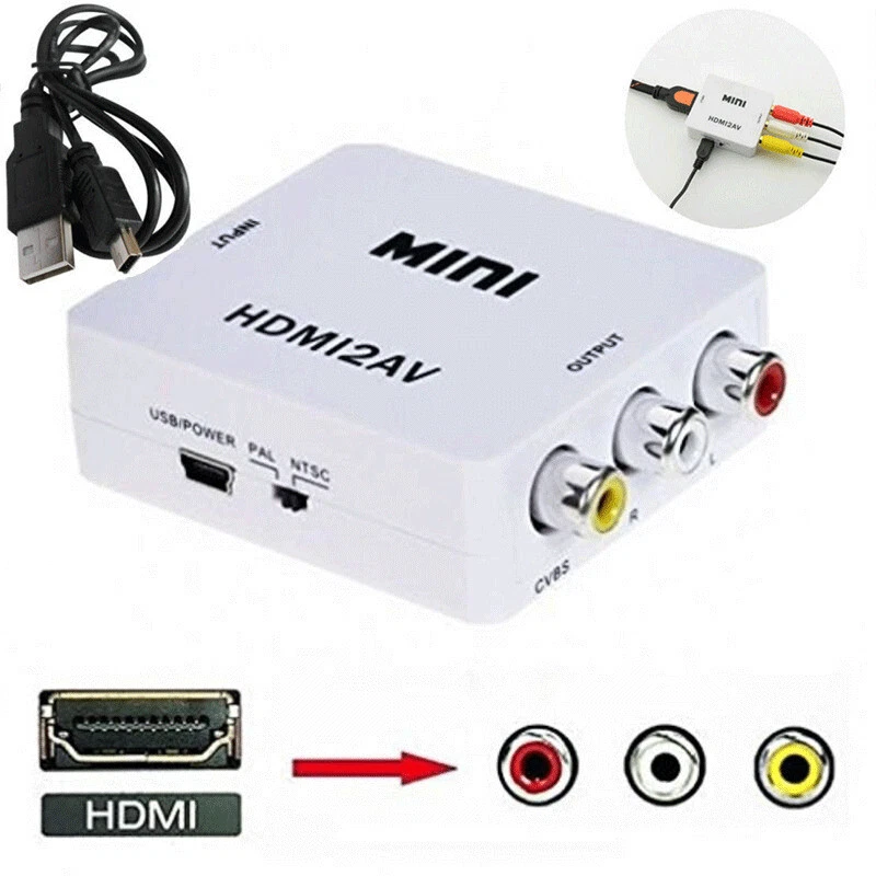HDMI To RCA AV Converter Adapter 1080P CVBs 3RCA For Video Audio Xbox TV PC DVD - Image 1 of 4