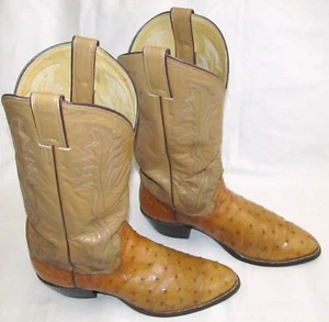 Justin Vintage Full Quill Ostrich Tan Leather Cowboy Boots Mens Size 8.5 D - Picture 1 of 12