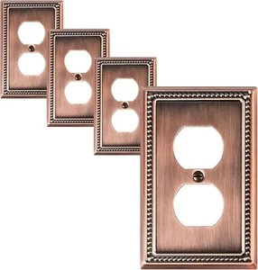 4-Pack Duplex Outlet Cover Plate, Antique Copper Metal Wall Plates for Electrica - Picture 1 of 5