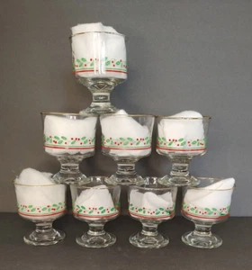 8 Vintage Arby's Clear Glass Swirl Holly & Berry Sherbet Dish Dessert Bowl - Picture 1 of 10