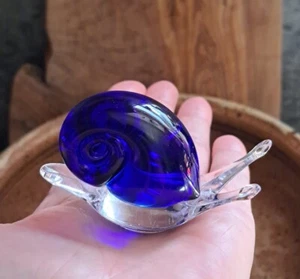Handmade Venetian Blown Glass Cobalt Snail Small 2" Gift Decor Unique  - Picture 1 of 9