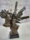 SIGNED VALENTINE DAY COUPLE BRONZE SCULPTURE STATUE ON MARBLE BASE HOT CAST SALE