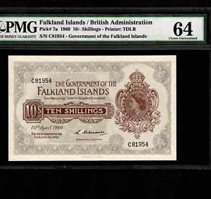 Isole Falkland 10 scellini 1960 P-7a * PMG Unc 64 * Regina Elisabetta * - Foto 1 di 2