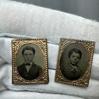Antique 1860 Tintype Portraits Young Boys Intricate Gilt Foil Frame Dollhouse 1”