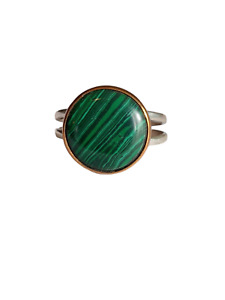 Turkish 925 Sterling Silver and Bronze Malachite Green Round Ring Size 10