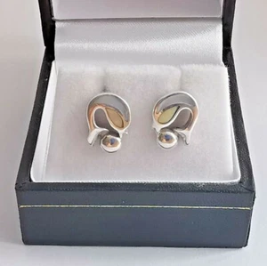 925 Sterling SILVER DOLPHIN & BALL STUDS enamel inlaid earrings blue & yellow - Imagen 1 de 12