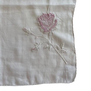 Handkerchief White Pink Hankie Floral Flowers Rose Square 14x15” - Picture 1 of 4
