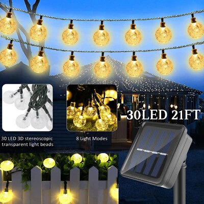 20ft 30 LED Solar String Ball Lights Outdoor Waterproof Warm White Garden Decor - Image 1 of 4