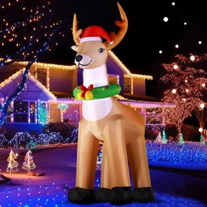 Grande Natale Gonfiabile Renna o Babbo Natale Slitta LED Natale Blow up Yard NUOVO - Foto 1 di 9