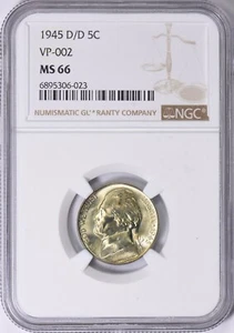 1945 D/D Jefferson Nickel NGC MS66 VP-002 RPM Mint Error - Picture 1 of 3