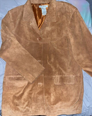 Chaqueta Blazer Jessica Holbrook Vintage Mujer Pequeña Cuero Línea Larga Naranja Foto 1 de 4