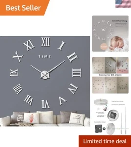 Giant Silver 3D Wall Clock - DIY Frameless Mirror Design for Home Decoration - Picture 1 of 9