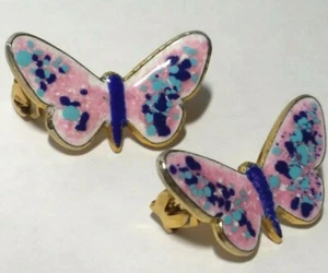 VINTAGE ENAMEL BUTTERFLY Scatter Pin Lot 2 pc Pink Blue PETITE Butterflies - Picture 1 of 4