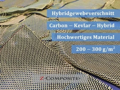 Z-COMPOSITE Hybridgewebeverschnitt, 1kg - 2 kg, 170-300g/m², Carbonreste, Kevlar, Aramid