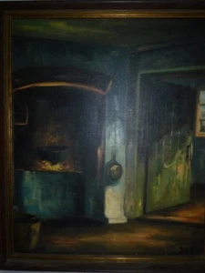 Signed Oil Painting Room Interior Antique Danish Furniture, Ema Bouch, 61 x 50cm - Picture 1 of 10