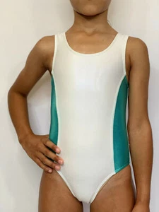 J2 SPORT WHITE/MINT FOIL RACERBACK GYMNASTICS DANCE LEOTARD SIZE JUNIOR XSMALL - Picture 1 of 4