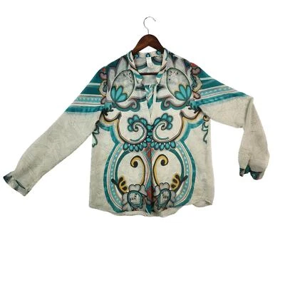 Blusa para mujer Konrad & Joseph Anthropologie talla pequeña verde agua/crema usada en excelente estado Foto 1 de 4