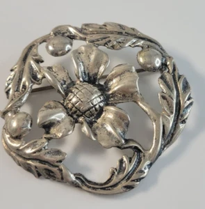Vintage Brooch Sterling Silver Handmade  Flower Scroll UNIQUE 17gr Pin - Picture 1 of 8