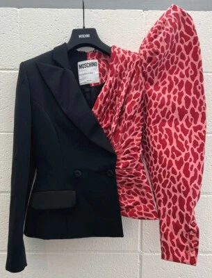 AW21 Moschino Couture Jeremy Scott Jacket Half Black Half Pink Leopard Spots - Image 1 of 4