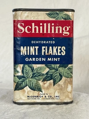 1952 Schilling Garden Mint Flakes Spice Tin Paper Over Cardboard 100% 4 Charity - Image 1 of 4