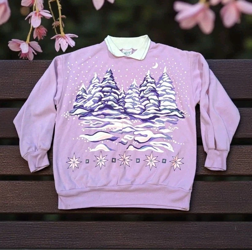 Sudadera Vintage Haband Puff Pintura Navidad Invierno Talla S Púrpura Hecha en Estados Unidos  Foto 1 de 4
