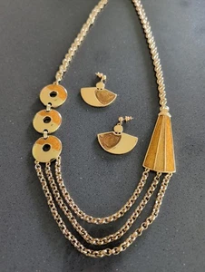 Vintage TRIFARI Copper Brown Enamel Gold Tone Necklace & Earrings Q115 - Afbeelding 1 van 10