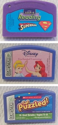 3 LeapFrog Leapster Cartridges DC Superman Disney Enchanted Princess Puzzle Game - Image 1 of 4