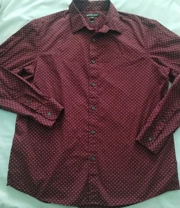 CAMISA DE VESTIR MANGA LARGA CALCE CLÁSICO ESTAMPADO BORGOÑA ROJO MICHAEL KORS USADA EN EXCELENTE ESTADO PARA HOMBRE XL - Imagen 1 de 15