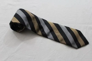 KR3547 Atlas Design Tie Gold, Black, Silver Striped Very Good - Picture 1 of 1