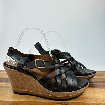 Womens Indigo By Clarks Black Leather Strappy Gladiator Wedges Sandals Size 9.5 - Image 1 of 4