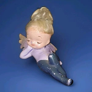 Fairy Pixie Elf Angel Vintage Napcoware Figurine Lavender Hair in Bun Felt Wings - Picture 1 of 8
