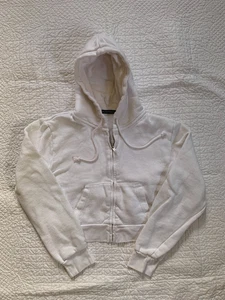 Brandy Melville White Cropped Zip Up Hoodie One Size - Picture 1 of 2