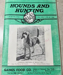 Vintage HOUNDS & HUNTING  Magazine - Jan 1940 w extra ad & postcard Live Rabbits - Picture 1 of 7
